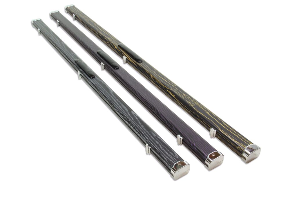 1 Piece Wood Grain Effect Pro Aluminium Cue Case with Metal Ends – Holds 2x Cues – Three Colours Available: Black, Purple and Gold